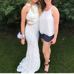 white lace prom dress